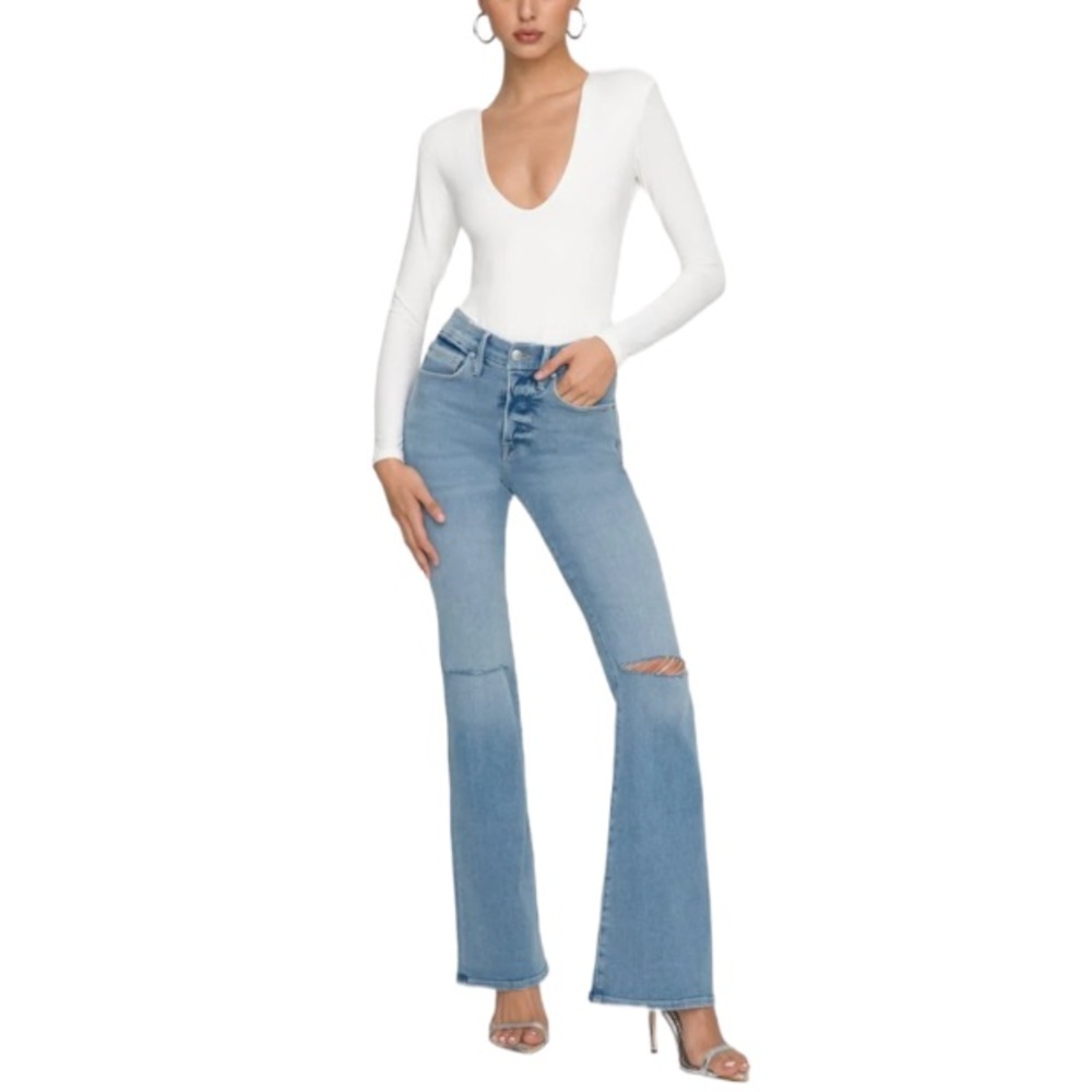 Good American Good Legs Flare Distressed Bell Bottom Jeans BIN A9